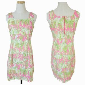 Lilly Pulitzer Hot Pink Lime Green Shift Mini Dress Safari Animals Whimsical 2
